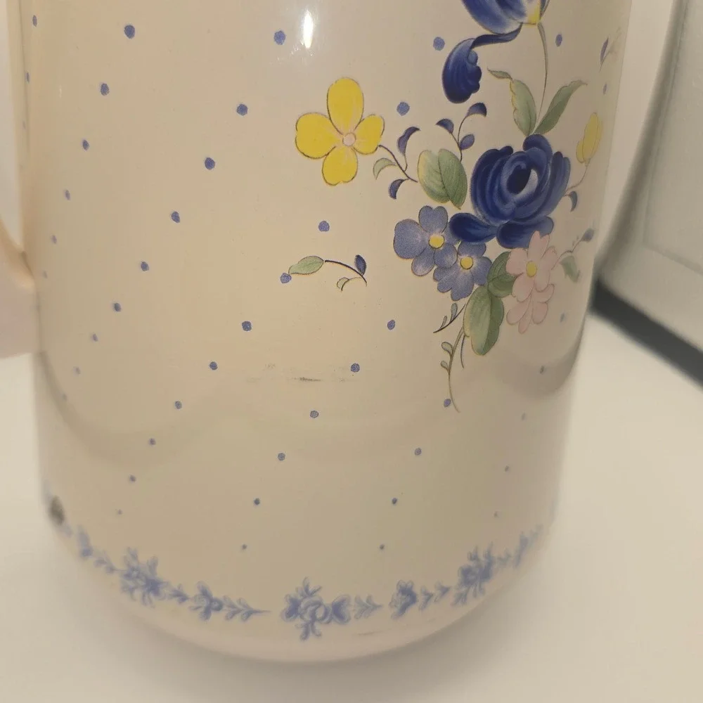 Vintage Nikko Ceramics Thermal Carafe Blue Floral Polka Dot Insulated Pitcher